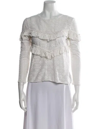 Pre-owned Sézane Crew Neck Three-quarter Sleeve Top In White