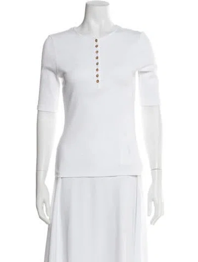 Pre-owned Sézane Crew Neck Three-quarter Sleeve Top In White