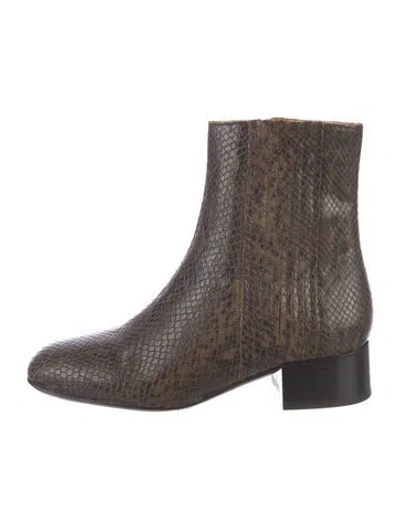 Pre-owned Sézane Embossed Leather Animal Print Boots In Brown