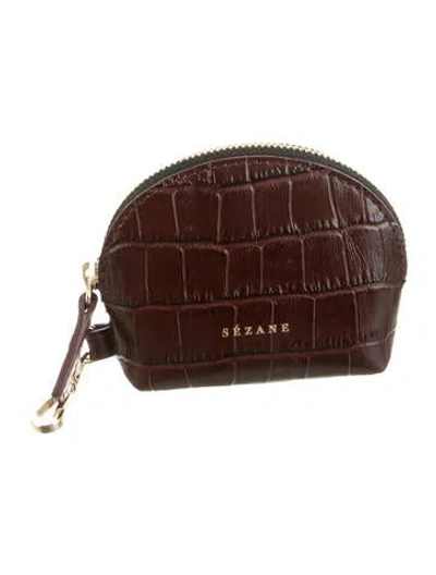 Pre-owned Sézane Embossed Leather Animal Print Coin Pouch In Brown