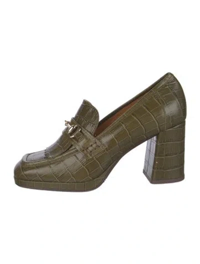 Pre-owned Sézane Embossed Leather Animal Print Pumps In Green