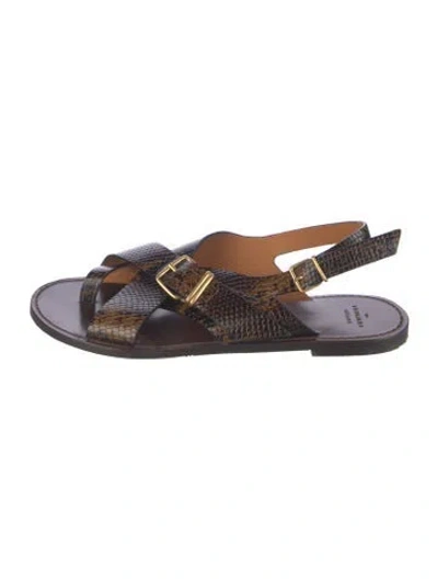 Pre-owned Sézane Embossed Leather Animal Print Sandals In Brown