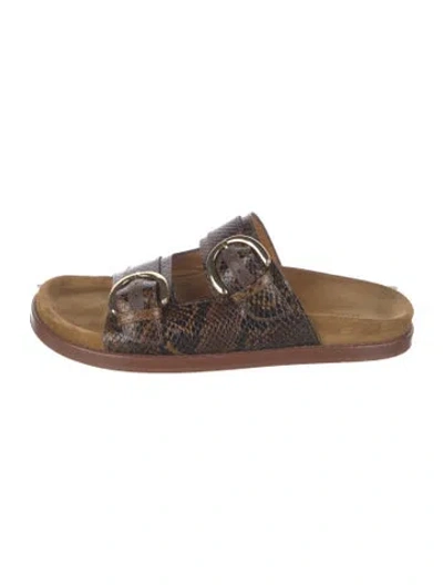 Pre-owned Sézane Embossed Leather Animal Print Slides In Brown