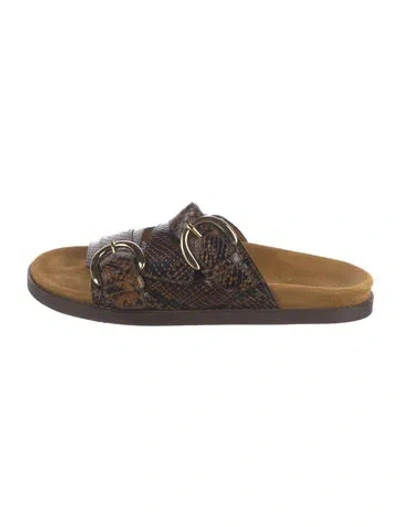 Pre-owned Sézane Embossed Leather Animal Print Slides In Brown