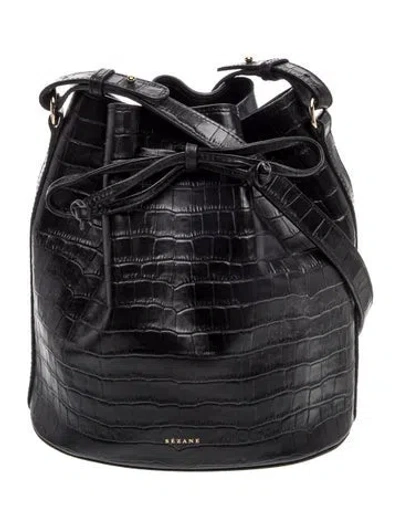 Pre-owned Sézane Embossed Leather Bucket Bag In Black