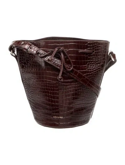 Pre-owned Sézane Embossed Leather Bucket Bag In Burgundy
