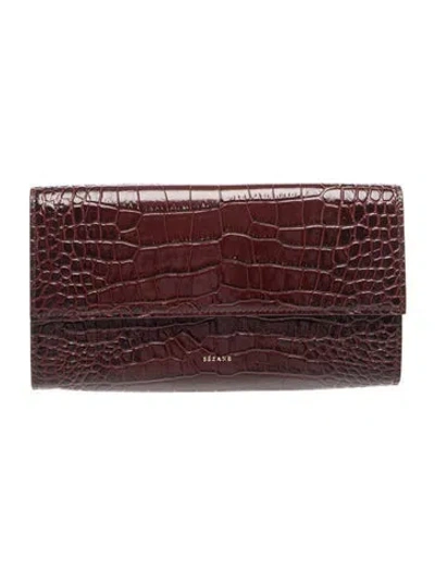 Pre-owned Sézane Embossed Leather Clutch In Brown