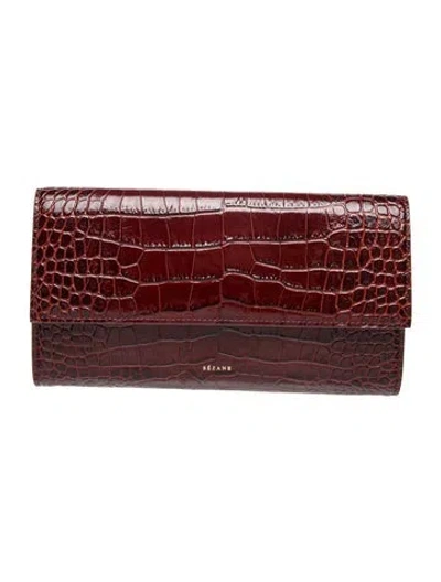 Pre-owned Sézane Embossed Leather Clutch In Brown