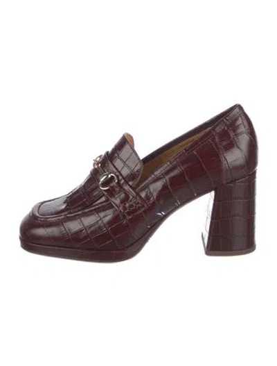 Pre-owned Sézane Embossed Leather Printed Pumps In Burgundy