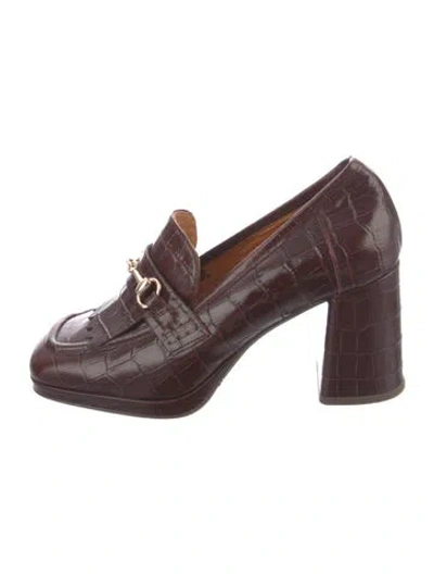 Pre-owned Sézane Embossed Leather Pumps In Brown