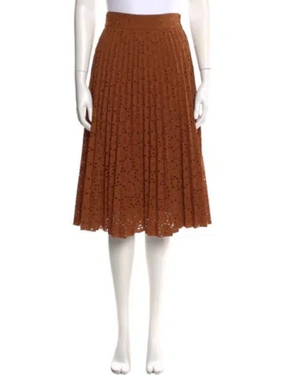 Pre-owned Sézane Embroidered Accent Midi Length Skirt In Brown