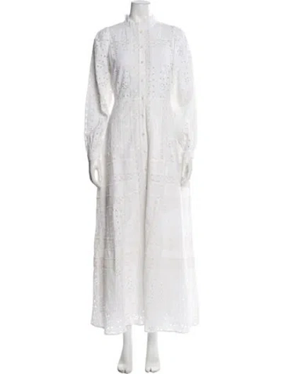 Pre-owned Sézane Eyelet Long Dress In White