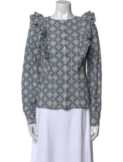 Pre-owned Sézane Floral Print Bateau Neckline Blouse W/ Tags In Blue