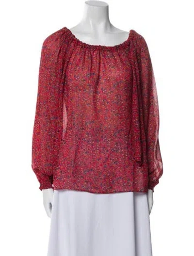Pre-owned Sézane Floral Print Bateau Neckline Blouse W/ Tags In Red
