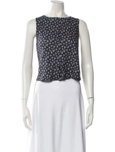 Pre-owned Sézane Floral Print Bateau Neckline Crop Top In Blue
