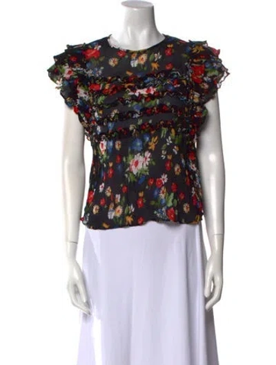 Pre-owned Sézane Floral Print Crew Neck Blouse In Black