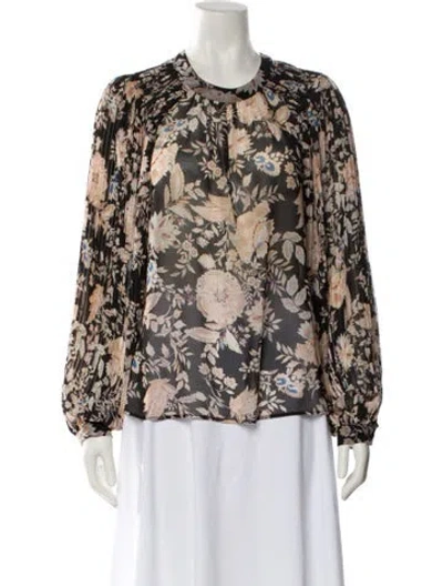 Pre-owned Sézane Floral Print Crew Neck Blouse In Black