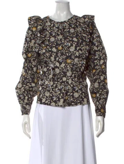 Pre-owned Sézane Floral Print Crew Neck Blouse In Black