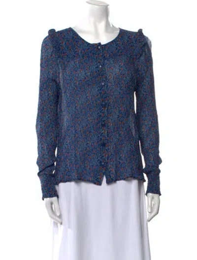 Pre-owned Sézane Floral Print Crew Neck Blouse In Blue