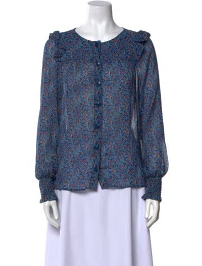 Pre-owned Sézane Floral Print Crew Neck Blouse In Blue