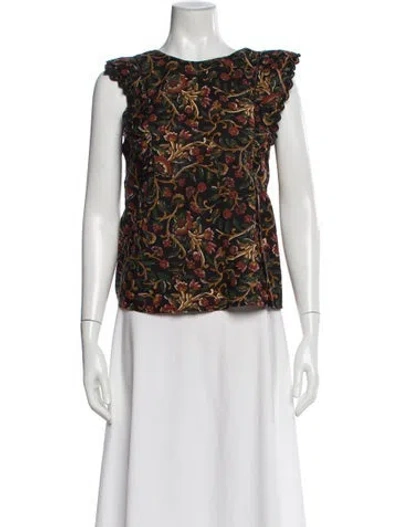 Pre-owned Sézane Floral Print Crew Neck Blouse In Multi