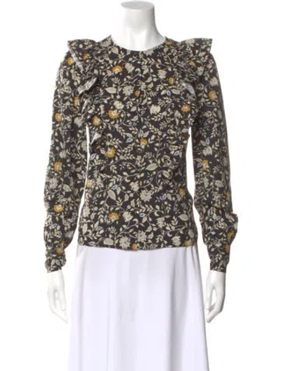 Pre-owned Sézane Floral Print Crew Neck Blouse In Multi