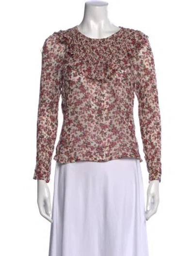 Pre-owned Sézane Floral Print Crew Neck Blouse In Multi