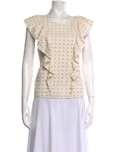 Pre-owned Sézane Floral Print Crew Neck Blouse In Neutral