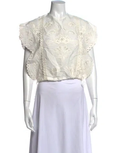 Pre-owned Sézane Floral Print Crew Neck Blouse In Neutrals/white