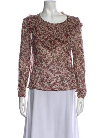 Pre-owned Sézane Floral Print Crew Neck Blouse In Pink