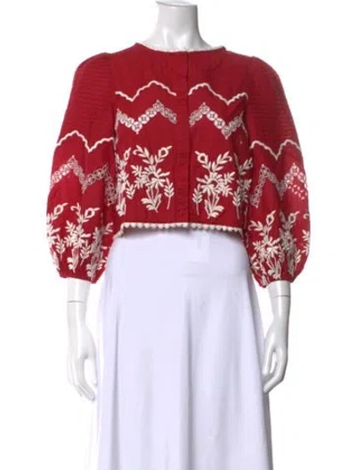 Pre-owned Sézane Floral Print Crew Neck Blouse In Red