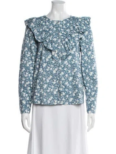 Pre-owned Sézane Floral Print Crew Neck Blouse W/ Tags In Blue