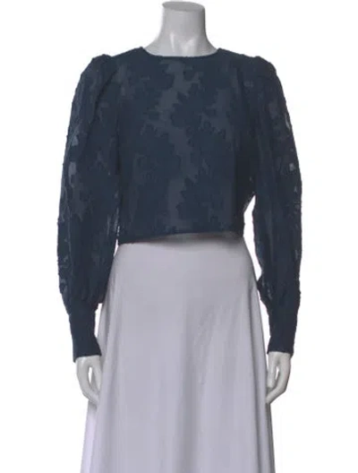 Pre-owned Sézane Floral Print Crew Neck Blouse W/ Tags In Blue