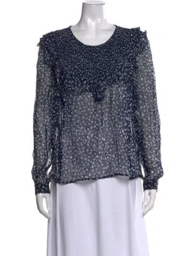 Pre-owned Sézane Floral Print Crew Neck Blouse W/ Tags In Blue