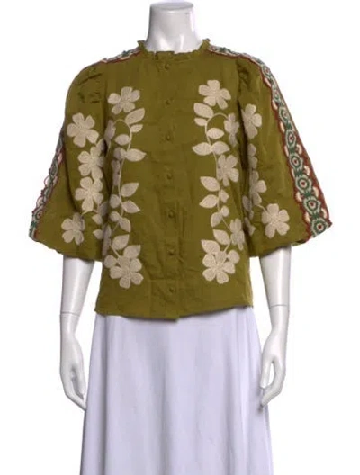 Pre-owned Sézane Floral Print Crew Neck Blouse W/ Tags In Green