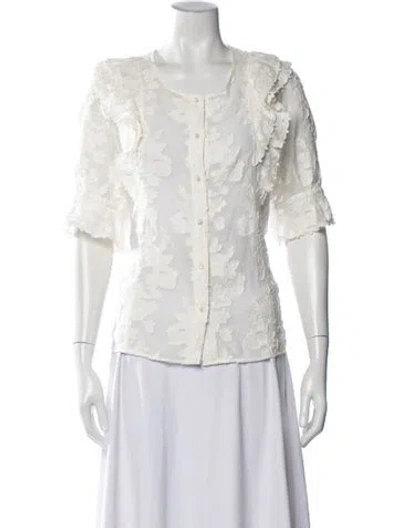 Pre-owned Sézane Floral Print Crew Neck Blouse In White