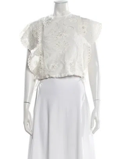 Pre-owned Sézane Floral Print Crew Neck Blouse In White