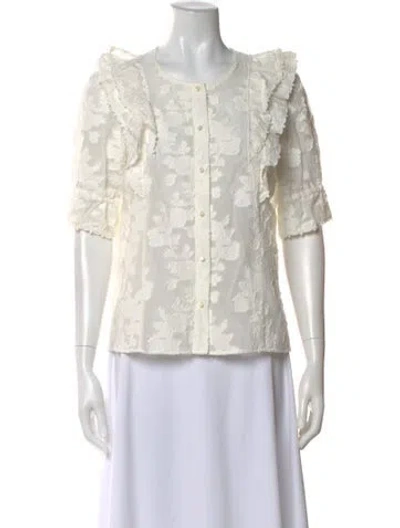 Pre-owned Sézane Floral Print Crew Neck Blouse In White