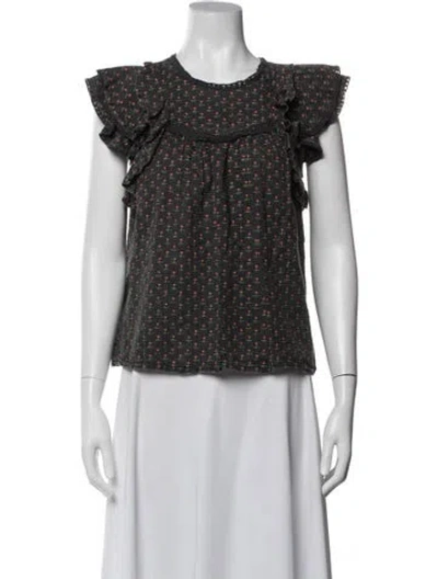 Pre-owned Sézane Floral Print Crew Neck Blouse In White