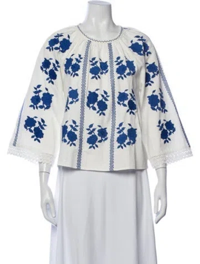 Pre-owned Sézane Floral Print Crew Neck Blouse In White