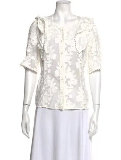 Pre-owned Sézane Floral Print Crew Neck Blouse In White