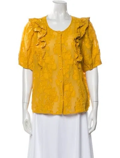Pre-owned Sézane Floral Print Crew Neck Blouse In Yellow