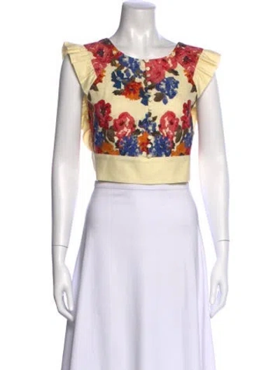 Pre-owned Sézane Floral Print Crew Neck Crop Top W/ Tags In Multi