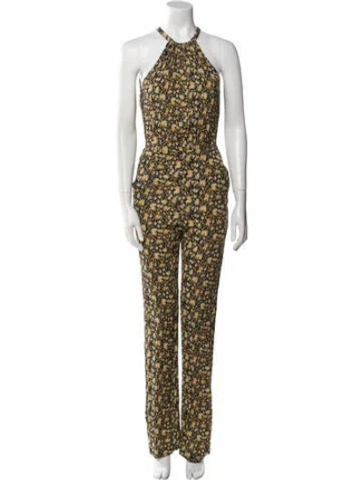 Pre-owned Sézane Floral Print Crew Neck Jumpsuit In Black