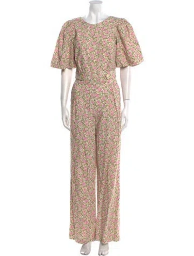 Pre-owned Sézane Floral Print Crew Neck Jumpsuit In White