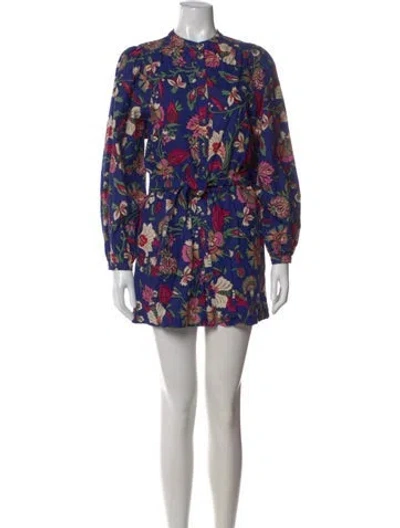 Pre-owned Sézane Floral Print Crew Neck Romper In Blue
