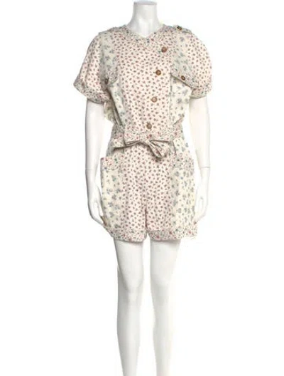 Pre-owned Sézane Floral Print Crew Neck Romper W/ Tags In Neutral
