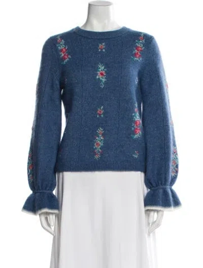 Pre-owned Sézane Floral Print Crew Neck Sweater In Blue
