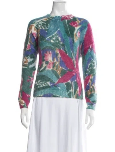 Pre-owned Sézane Floral Print Crew Neck Sweater In Green