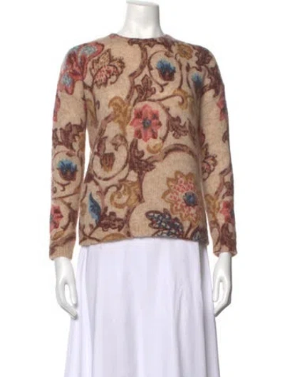Pre-owned Sézane Floral Print Crew Neck Sweater In Neutrals